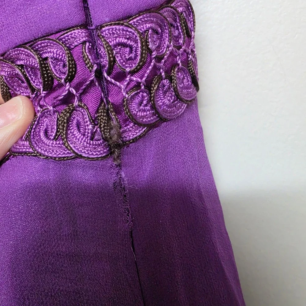 Sue Wong Silk‎ Embroidered Dress Purple Short Sleeveless Sz 4 Cocktail Wedding